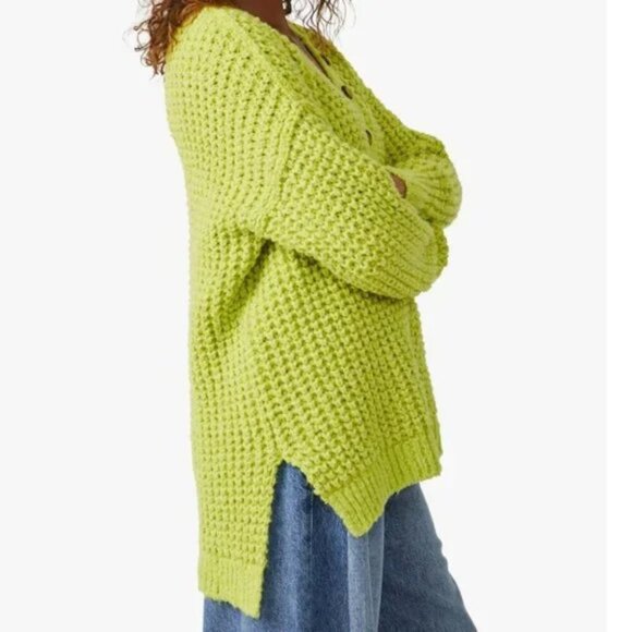 Free People Whistle Thermal Henley Knit Sweater in Acid Lime Combo Size XS - Picture 4 of 9